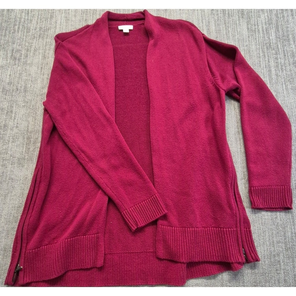 J Jill womens medium burgundy open front cardigan sweater side zip cotton blend